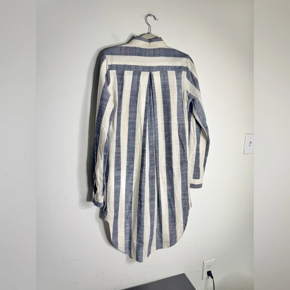 Birds of Paradis by Trovata Blue & White Striped Linen Blend Shirt Dress - Picture 3 of 8